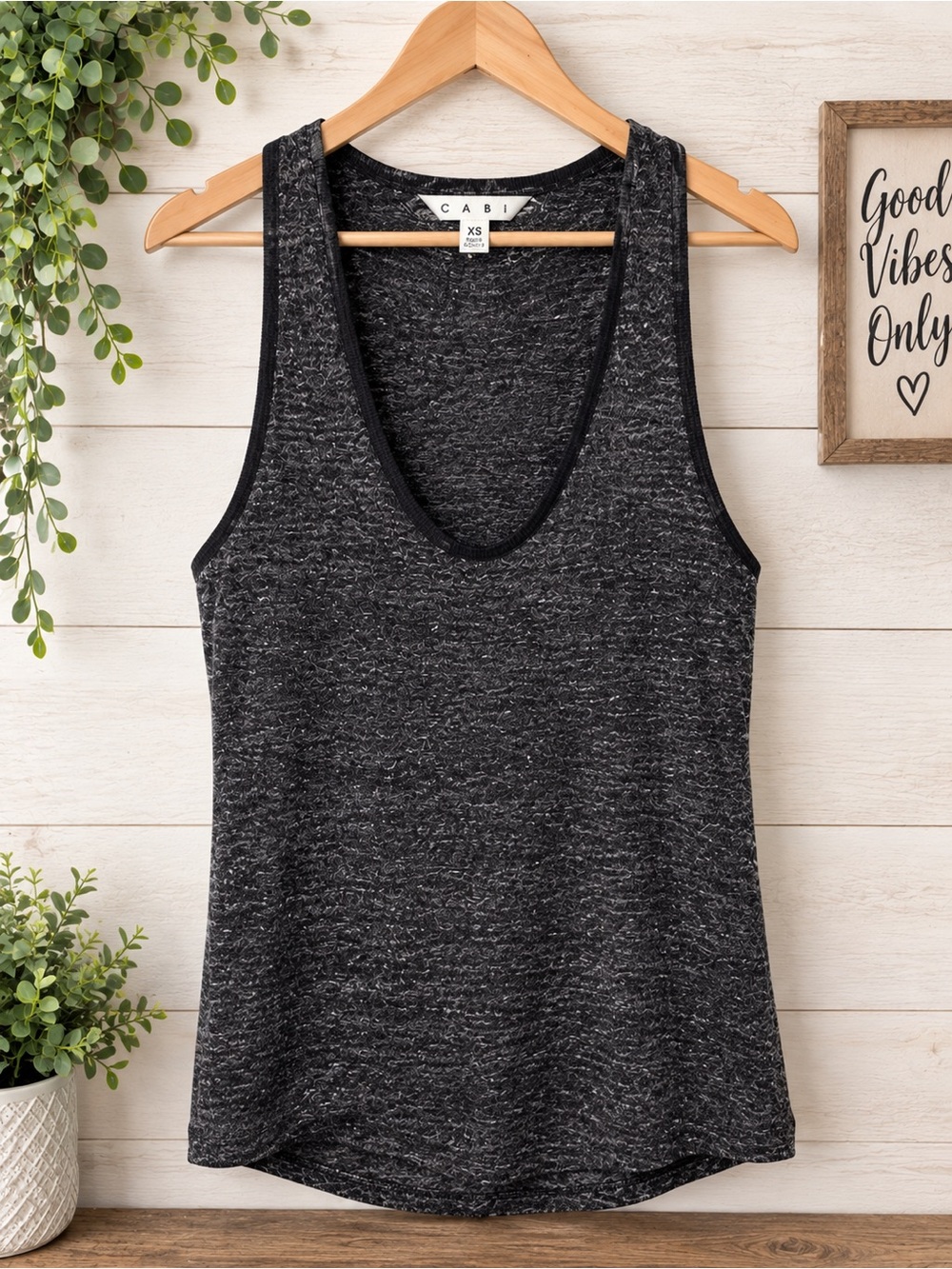 CAbi Black Heather Scoop Neck Tank